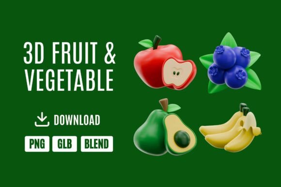 Fresh 3D Fruit Vegetable Icons Pack 1: Elevate Your Designs with Realistic, Vibrant Graphics