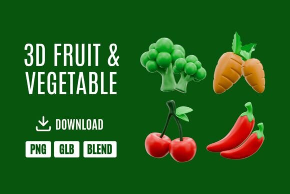 Fresh 3D Fruit Vegetable Icons Pack 2