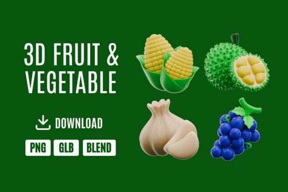Fresh 3D Fruit Vegetable Icons Pack 3 – A Versatile Design Resource for Creatives