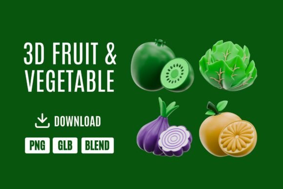 Fresh 3D Fruit Vegetable Icons Pack 4