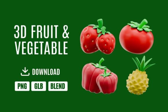 Fresh 3D Fruit Vegetable Icons Pack 5